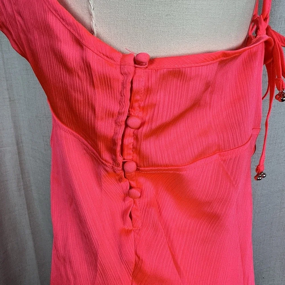 NEW! Intimately Free People Hang On Halter Neon Pink Slip‎ Dress Large Sexy $50
